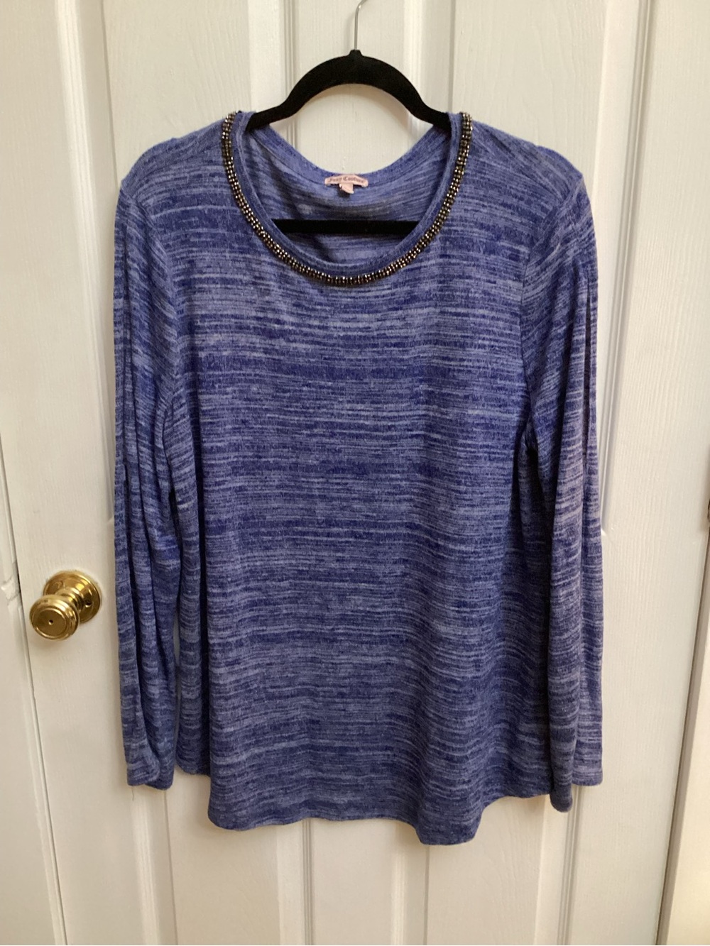 Juicy Couture Heathered Blue Long-Sleeve Top with Beaded Neckline